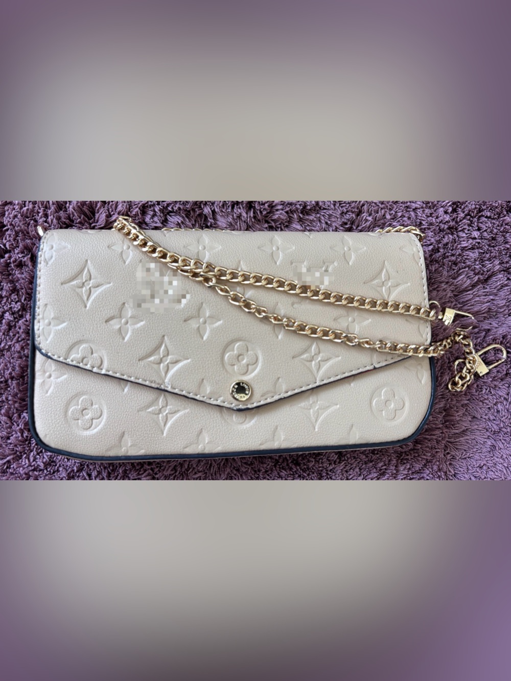 Embossed Cream Chain Crossbody Bag with Gold Hardware